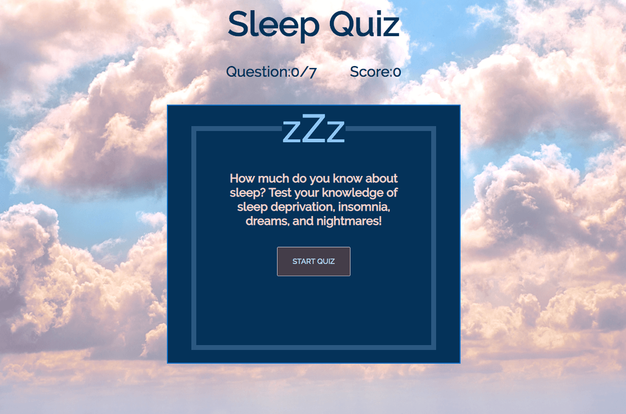 screenshot of sleep quiz project